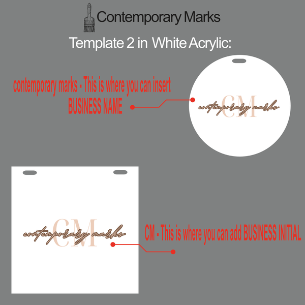 Contemporary Marks pre-set templates for modern offices hanging sign in White Acrylic