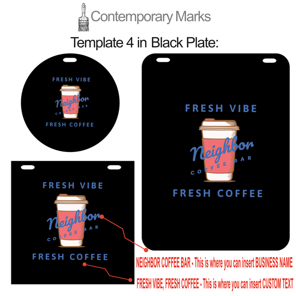 Contemporary Marks pre-set templates personalized minimalist design for coffee bar in black metal plate