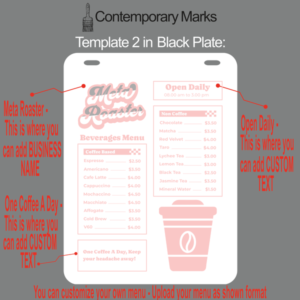 Contemporary Marks pre-set coffee shop magnetic menu board templates for hanging menu sign in white