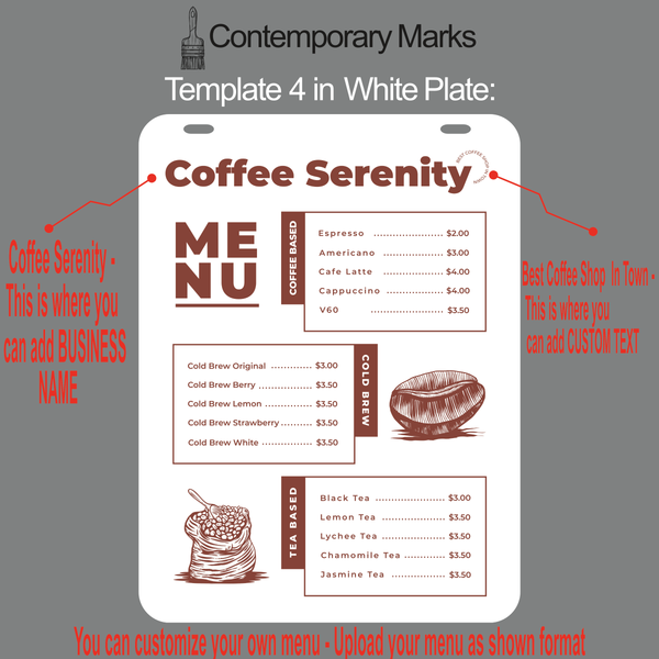 Contemporary Marks pre-set coffee shop magnetic menu board templates for hanging menu sign in white