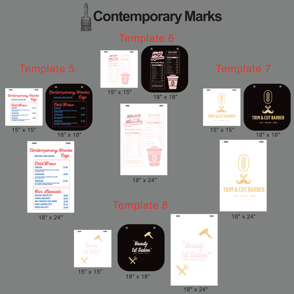 Contemporary Marks pre-set templates for metal sign sandwich board