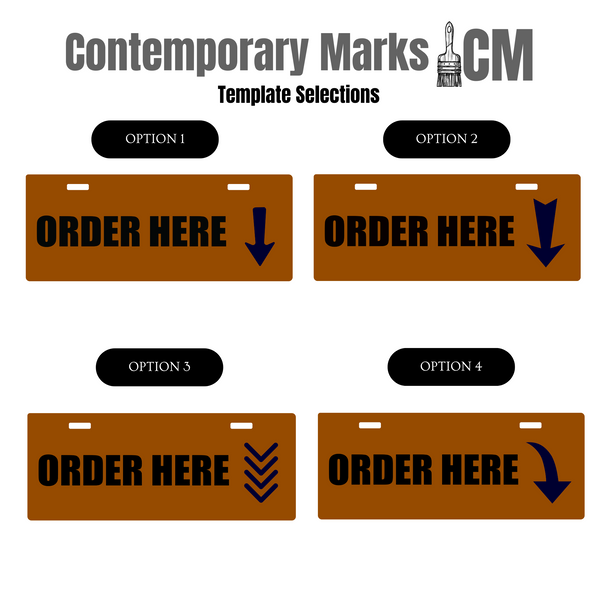 Contemporary Marks pre-set templates for custom blade sign for Order Here