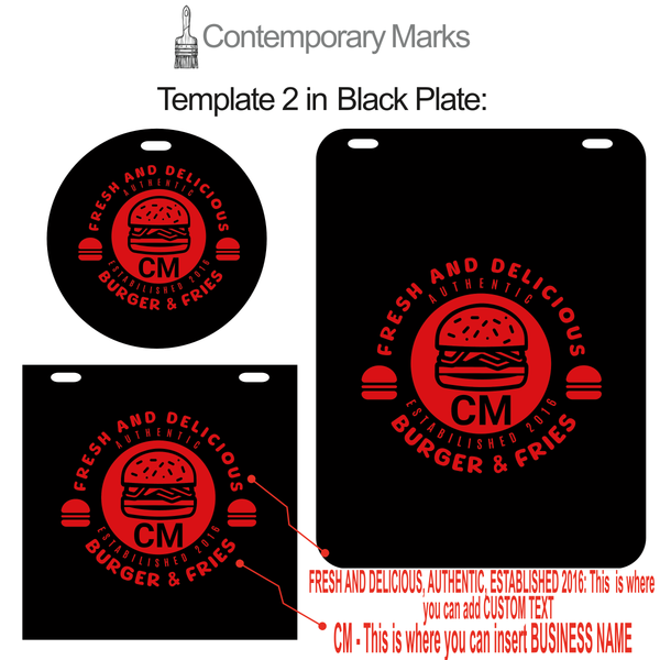 Contemporary Marks pre-set templates hanging wall sign catering for burger business