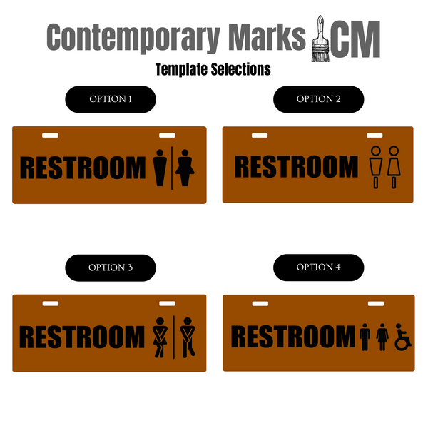 Contemporary Marks pre-set templates for custom restroom blade hanging sign